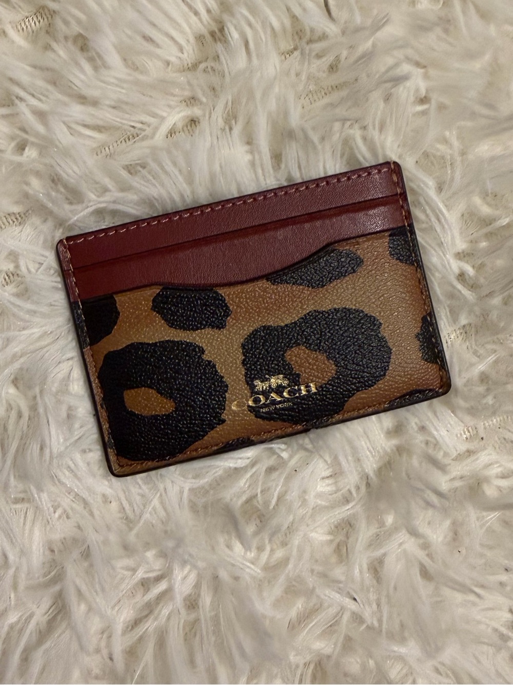 NWOT Coach Leopard Print Slim Leather Card Case Wallet Ocelot Animal Print